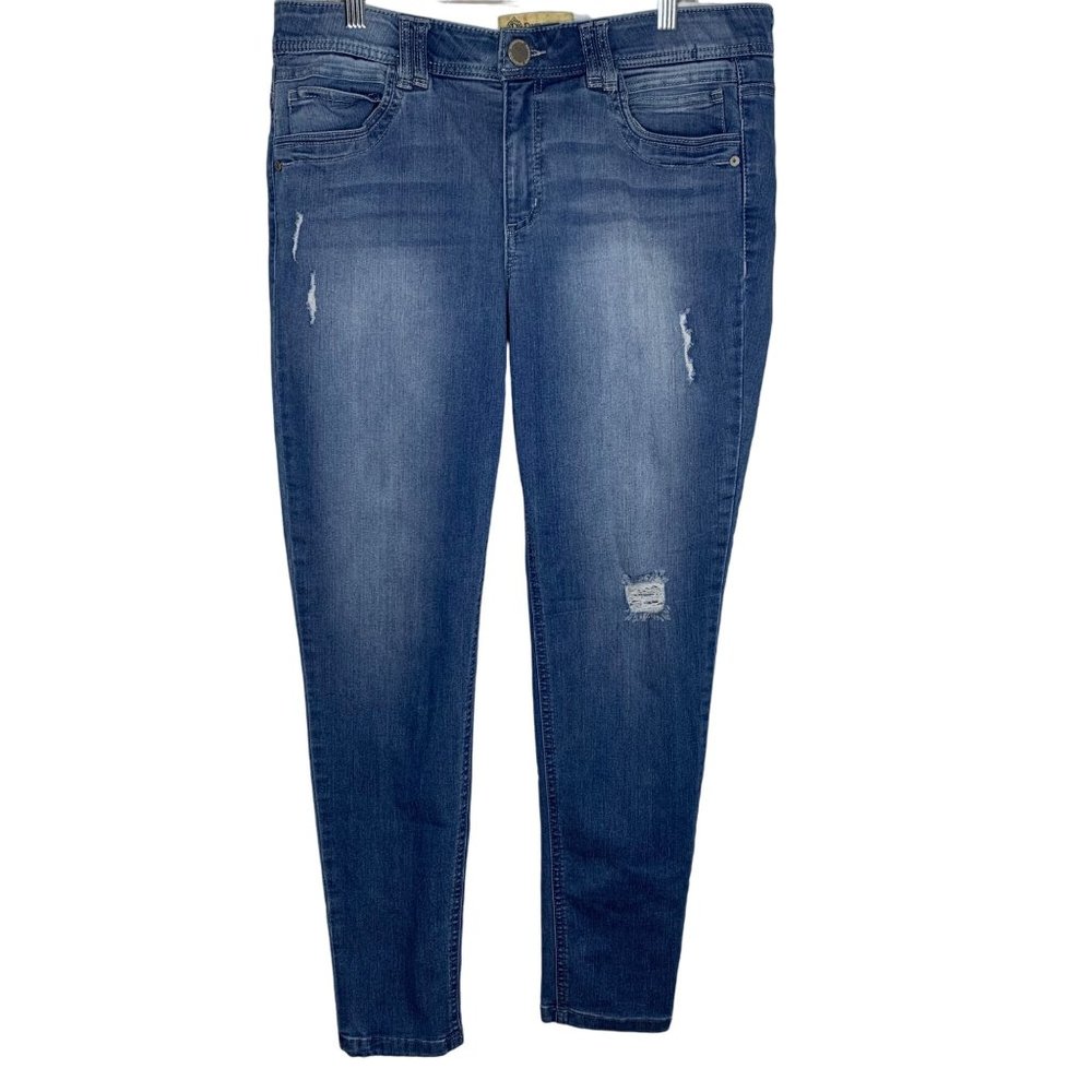 Democracy AB Technology Jeans Size 12 Blue Denim Distressed Casual - Picture 1 of 7